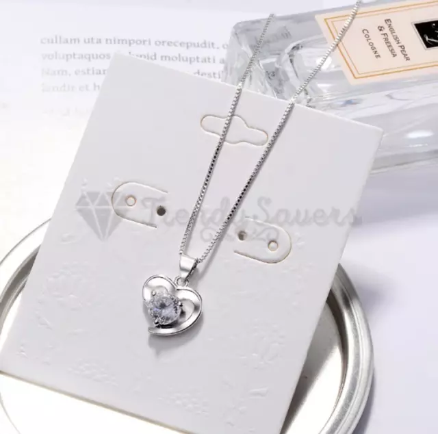 Women 925 Sterling Silver Mini Outline Love Heart CZ Crystals Pendant Necklace