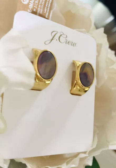 j crew Marbled Oval acetate stone hoop earrings Gold purple NWT NEW!