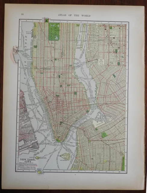 Lower Manhattan New York City Brooklyn Central Park 1908 C.S. Hammond city plan