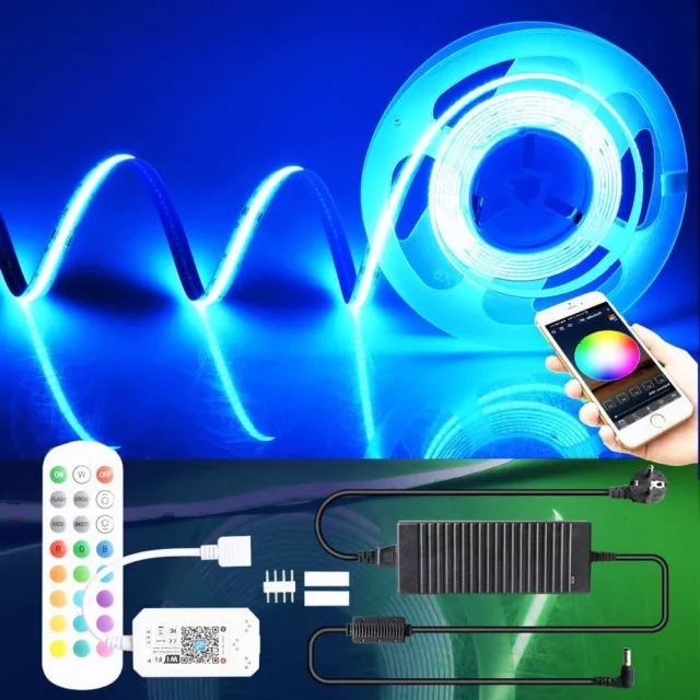 5m 12V 24V WIFI COB LED Streifen Stripe RGB Leiste Band dimmbar Keine Lichtpunkt