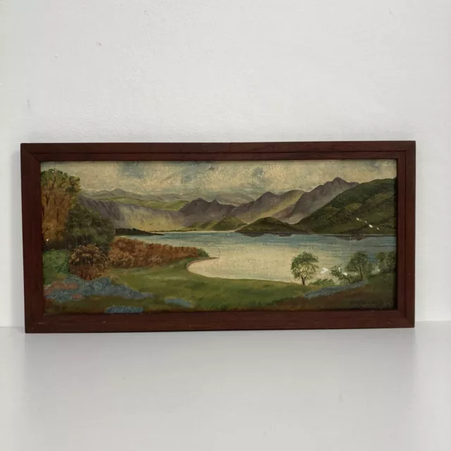 Antique 19th Century Lake District English Victorian Oil Painting On Board