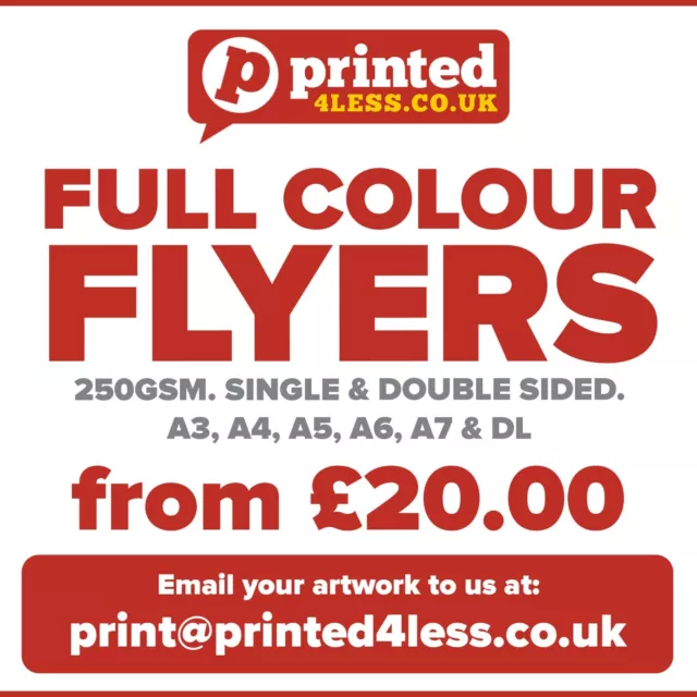 Flyers Leaflets Printed Full Colour 250Gsm Gloss Paper A3 A4 A5 A6 A7 A8 Dl Menu