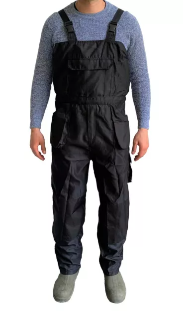 UK Heavy Duty Bib and Brace Overalls Mens Work Trousers Multi Pocket Robust Knee