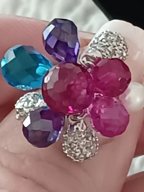 Vtg.Rare CHARLES WINSTON sterling Silver Cz & CRYSTALS Cha Cha Rings-sz7 Vtg.Rare CHARLES WINSTON sterling Silver Cz & CRYSTALS Cha Cha Rings-sz7