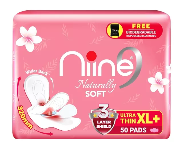 NIINE Naturally Soft Ultra Thin XL+ Sanitary Napkins for Heavy Flow (Pack of 1)