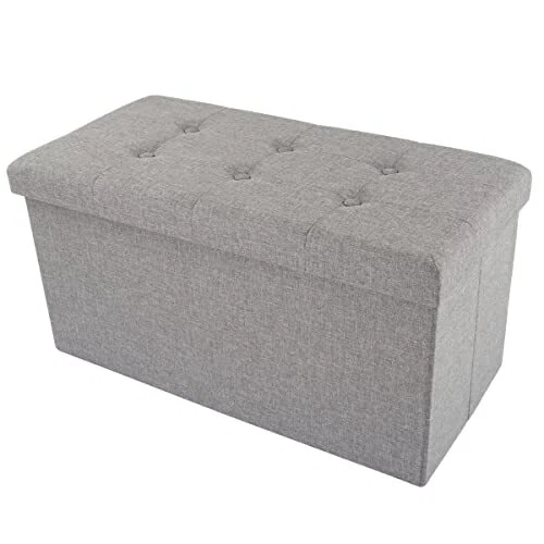 Lavish Home Folding Storage Bench Ottoman, 30" Tufted Foam Padded Lid, Beige,...