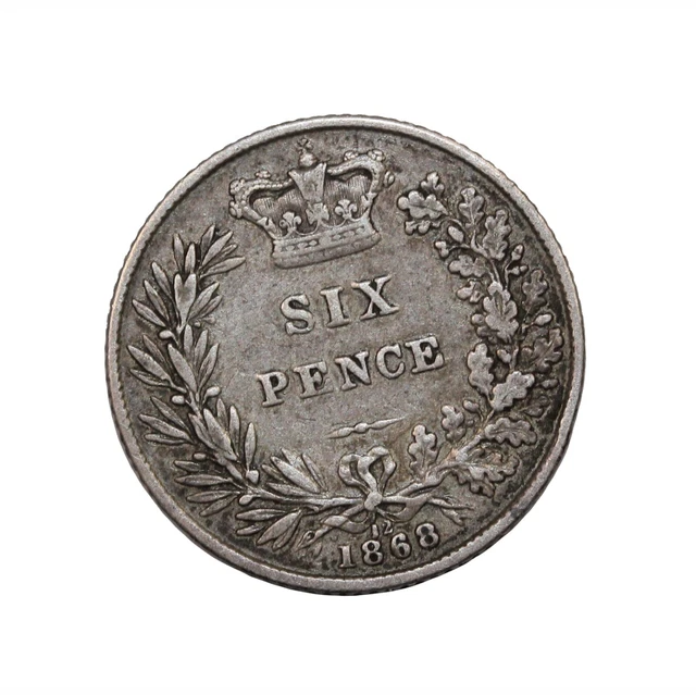 Great Britain 1868 Silver Sixpence Queen Victoria British Coin Die #12 KM#751.1