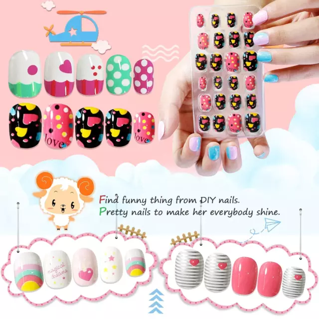 4 Boxen Kinder Fingernägel, Regenbogen Muster Kinder Kunstnägel Press on Nails S 2