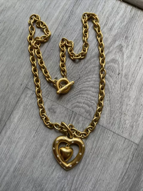 Vintage Givenchy Double Gold Tone Heart Toggle  Chunky Chain Necklace