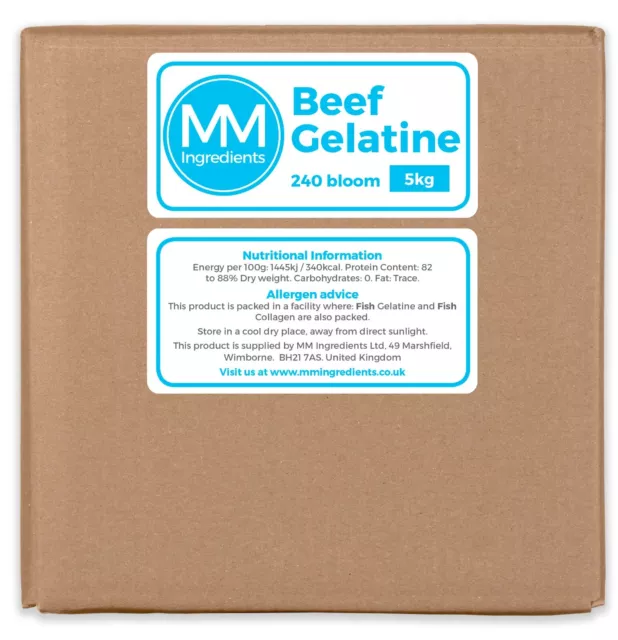 BEEF Gelatine Powder 5KG  240 Bloom  Unflavoured powdered gelatine or gelatin