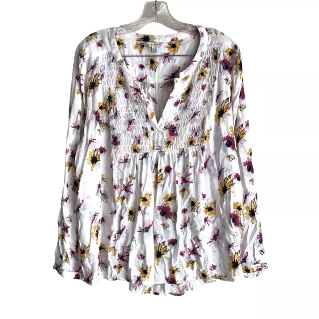 Lucky Brand Women's Peasant Blouse Top Size XL Floral Long Sleeve Bohemian