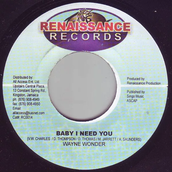 Wayne Wonder - Baby I Need You (7")