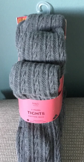 Marks And Spencer Girls 3 Pack of Tights Age 11 - 12 years Grey