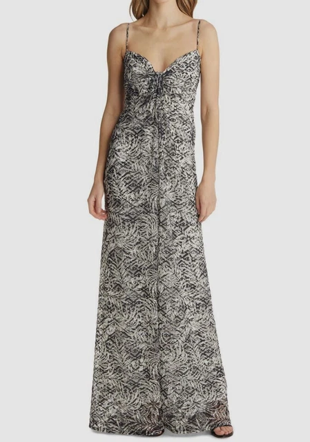 $308 Sho by Tadashi Shoji Women's Gray Sleeveless Print Gown Dress Size 8