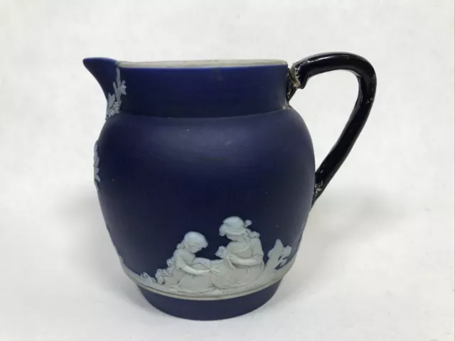 Antique Wedgwood Colbert Dark Blue Jasperware Jug with Classical Design England