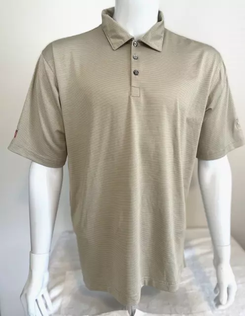 Polo de golf Antigua para hombre mediano marrón claro a rayas manga corta con logotipo informal