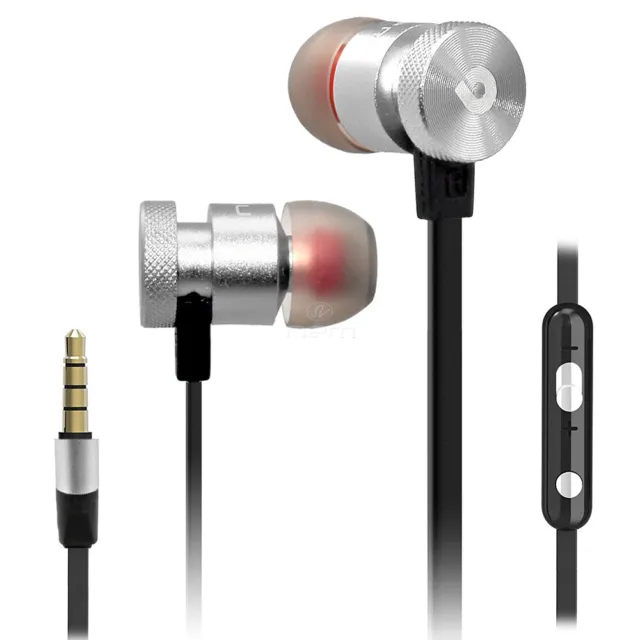 Silver Black Super Bass Noise Isolating Earphone Volume Control and Mic. Headset