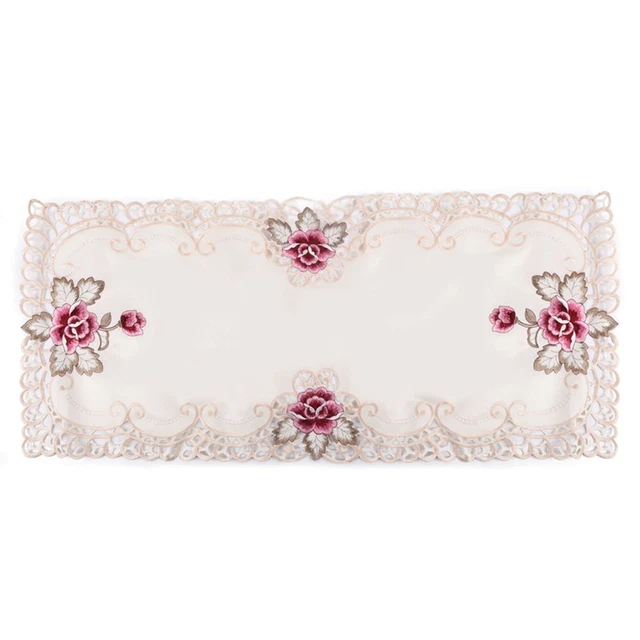 White Embroidered Floral Lace Tablecloth Wedding Dining Party Table Cloth Cover