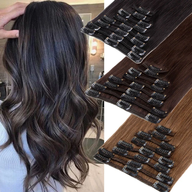 100% Real Remy Human Extension Clip in 8 pezzi grigi ombra testa intera Regno Unito