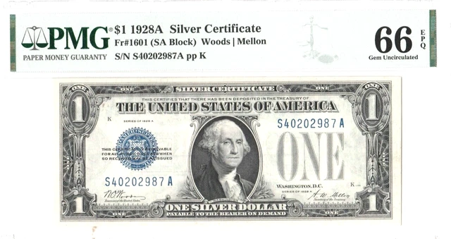 Pmg 1928A $1 Silver Certificate Funny Back 66 Epq 987A