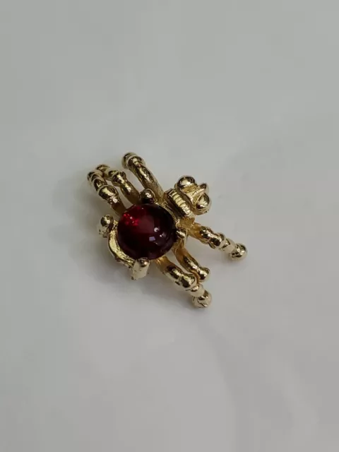 Spider Tie Tack Lapel Pin Gold Colored With Red Cabochon Body