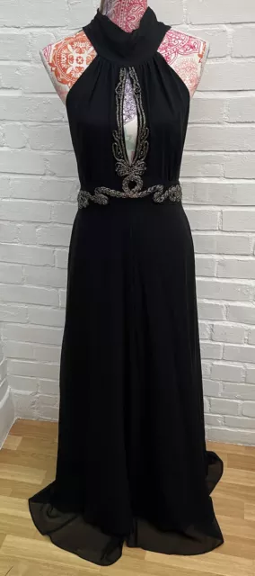 Karen Millen Silk Black Maxi Dress UK 14 Floaty Gown Prom Party Evening