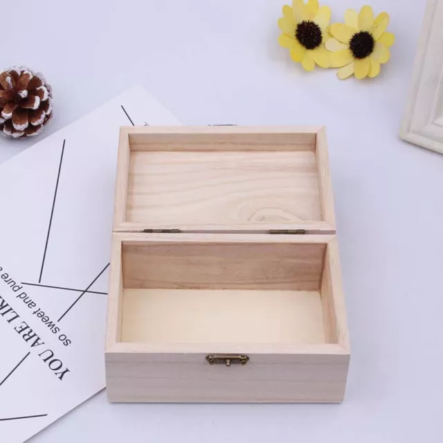 1pc Plain Wood Wooden Square Hinged Storage  Boxes Craft Gift Box Durable