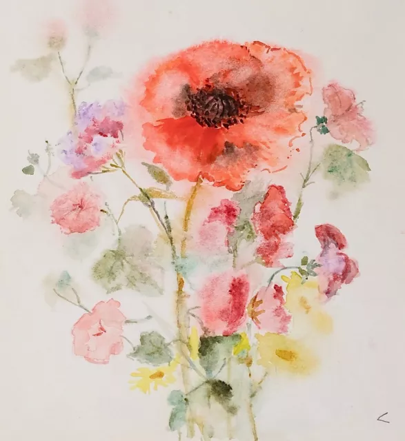 Janine JANET - Peinture originale - Aquarelle - Coquelicots