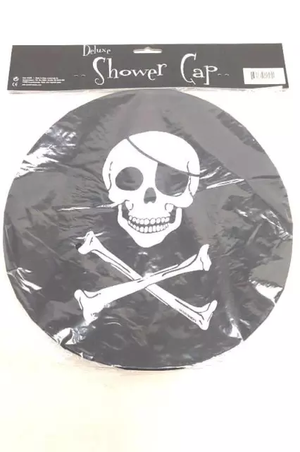 Shower Cap Skull and Crossbones Pirate Black Wire Rim Funny Gift Costume New