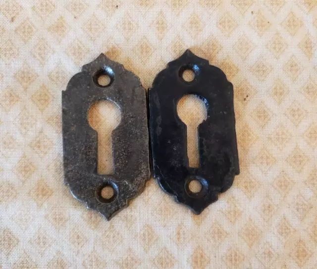 Original Vintage Antique Salvaged Cast Iron Keyhole Covers Matching Pair