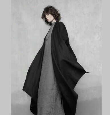 Plus Size Linen Poncho / Linen Kimono Style Wrap Robe / Avant-garde Cocoon Coat