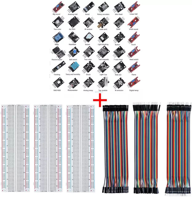 37 in 1 Sensor Modules Kit with Tutorial 3 x Breadboard 830 Point & 120 Wire