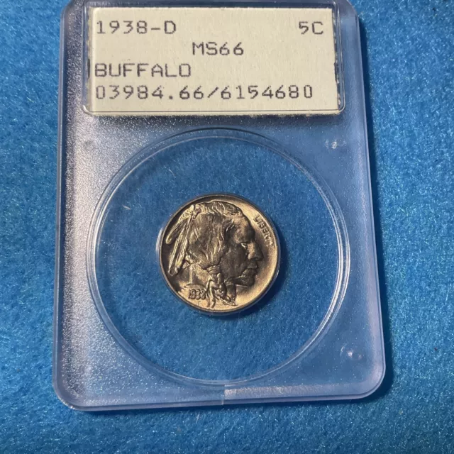 1938-D Buffalo Nickel PCGS MS66 Rattler Holder