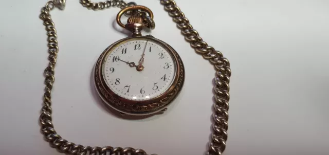 Jugendstil Damen Taschenuhr mit Uhrenkette 800er Silber um 1910-20 Werk Läuft