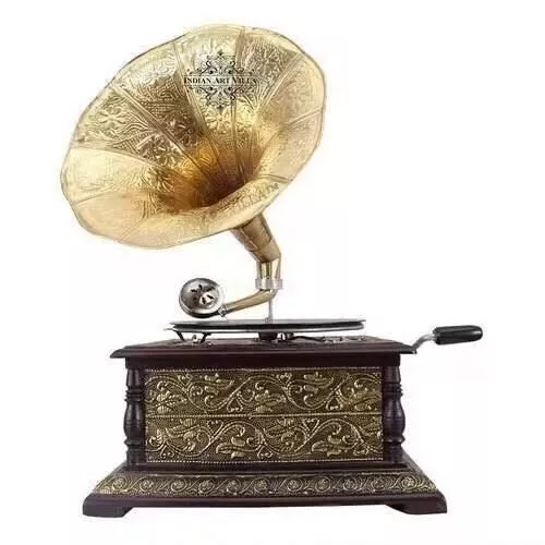 Vintage HMV Replica Gramophone Player 78 rpm phonograph Brass Horn Wind Up