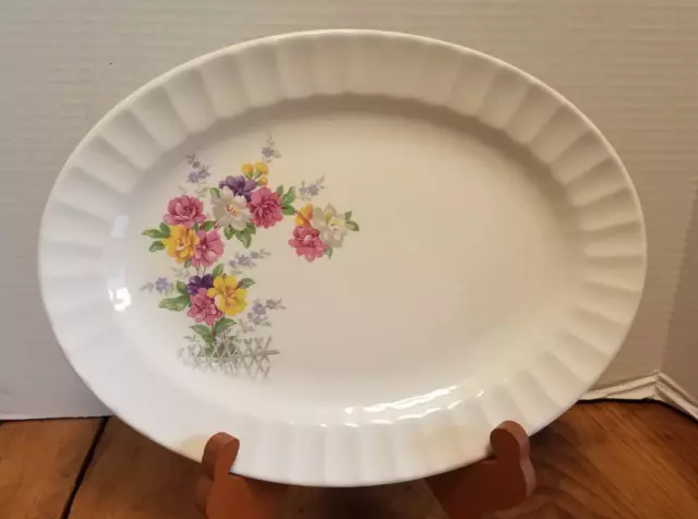 Vintage Edwin M. Knowles USA 11 5/8" Oval Serving Platter Floral Bouquet #488