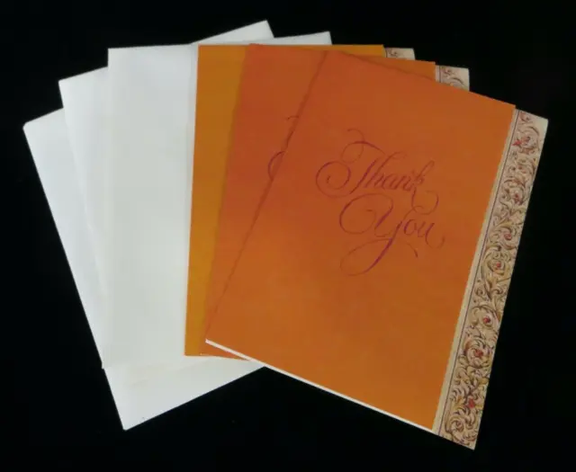 Vtg 1970's Hallmark Orange Thank You Cards - 3 Cards / 3 Envelopes - Unused