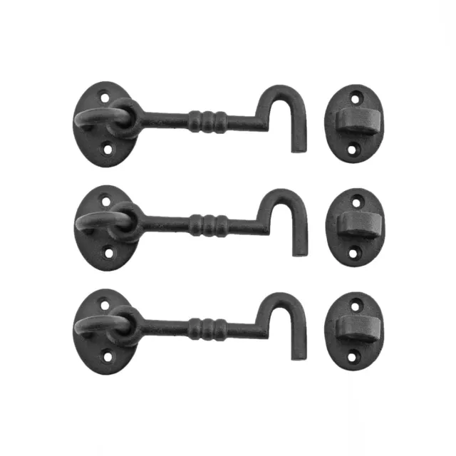 Black Wrought Iron Cabin Hook Eye 5" L with Mounting Screws Pack of 3