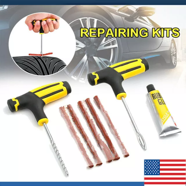 Car Tubeless Tyre Tire Puncture Repair Plug Repair Kit Needle Patch Fix Tools