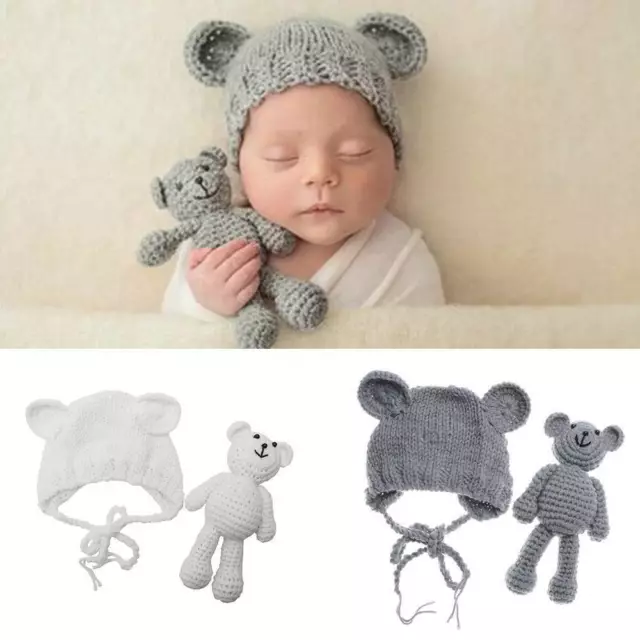Newborn Baby Girl Boy Crochet Knit Costume Bear +Hat Photography Photo Props VM