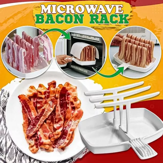 Microwave Bacon Cooker Tray Rack Holds 12 Strip Quick Crispy Bacon Cooking Plate