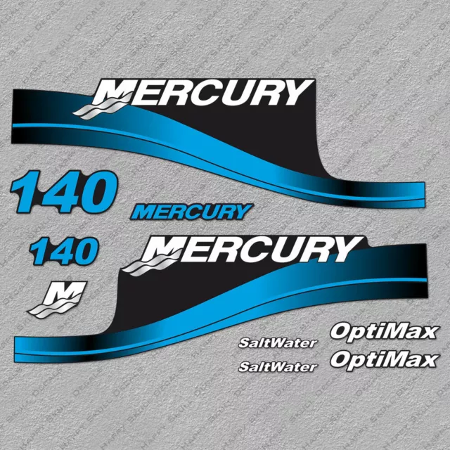 Mercury 140hp Optimax Saltwater outboard engine decals BLUE sticker set