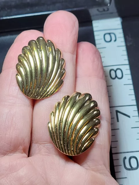 Trifari Crown Gold-tone shell Clip-on Earrings 50's-60's.  Great Condition.