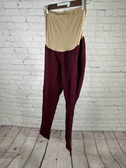 A Pea in the Pod Maternity Maroon Pull On Stretchy Straight Leg Pants L 3