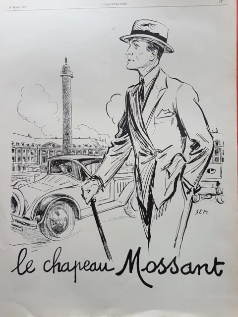 Chapeau MOSSANT / Obélisque     PUBLICITE par SEM - AD 1927  Réf : 1786