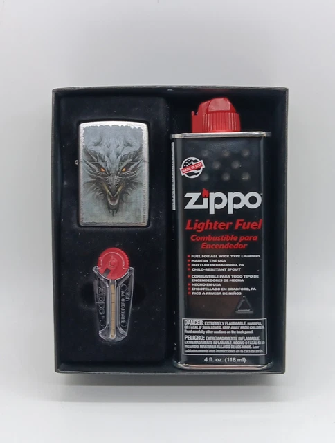 Zippo Dragon Street Chrome 48732 Lighter, Flints, & Lighter Fluid Gift Set