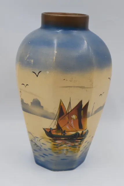 Vintage Hand Painted Sailing Boat Ship Nautical Vase Made in England
