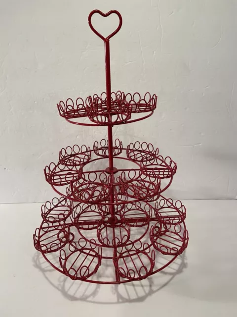 Christmas RED Cupcake Muffin Bakers Rack Cake Stand 3 Tier Heart Valentines