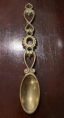 Vintage Brass Love Spoon Large 10" Ornate Spoon Wall Hanging Heavy