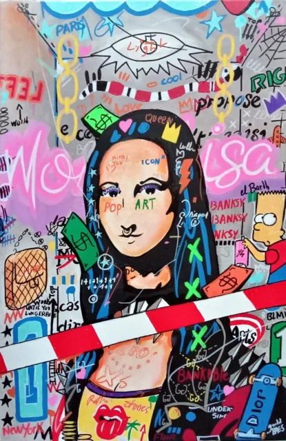 Tableau peinture originale "Mona Lisa" Pop Art & Simpson